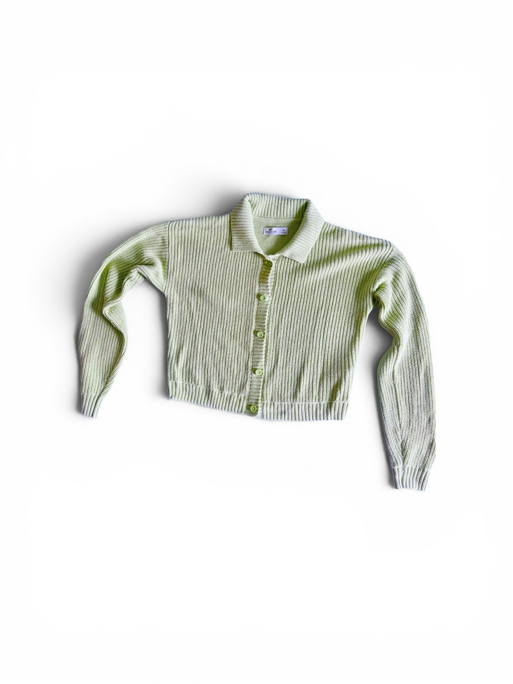 Hollister Pale Green Ribbed Cropped Button-Up Cardigan